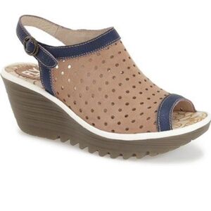 Fly London Navy and Tan Perforated Wedges